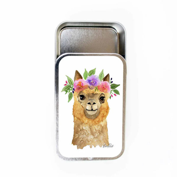 Twice Sheared Sheep Flower Alpaca Stitch Marker Storage Tin (small) hinge style